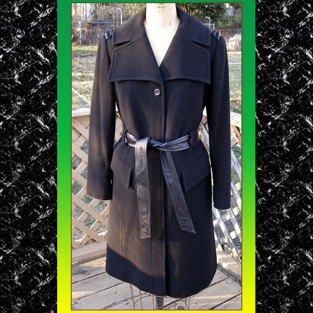 EUC Cole Haan black belted Coat single breasted 8